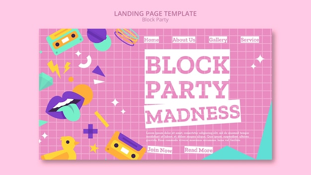 Free PSD flat design block party landing page template