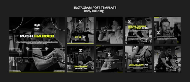 Free PSD flat design body building instagram posts