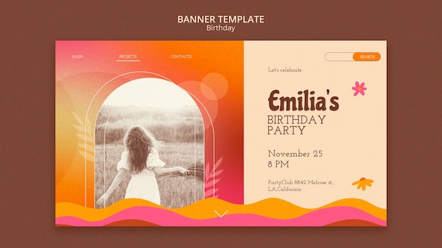 Free PSD flat design boho birthday template