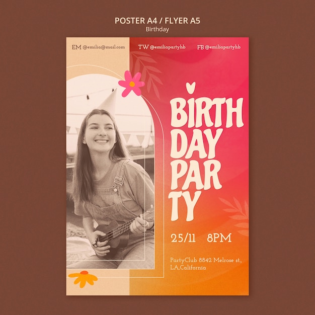 Free PSD flat design boho birthday template