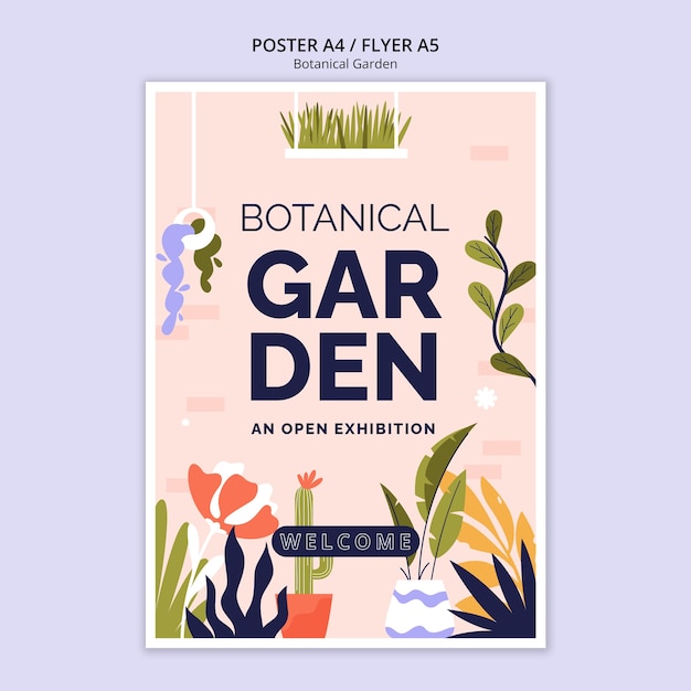 Free PSD flat design botanical garden poster template