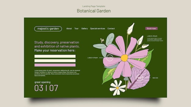 Free PSD flat design botanical garden template