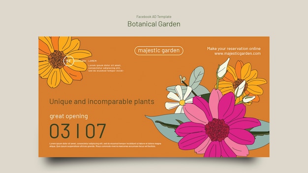 Free PSD flat design botanical garden template