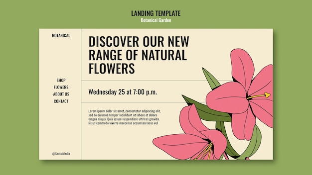 Free PSD flat design botanical garden template