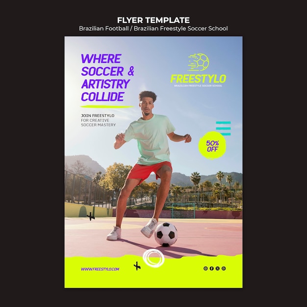 Free PSD flat design brazilian football poster template