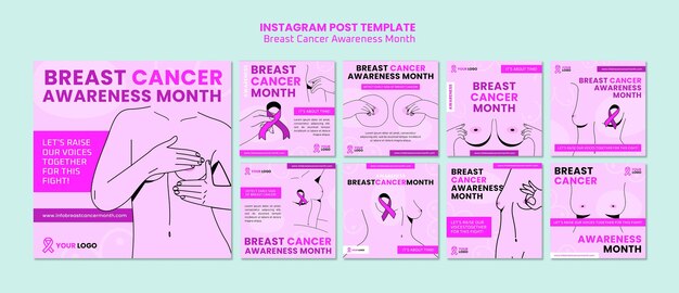 Flat design breast cancer awareness month template