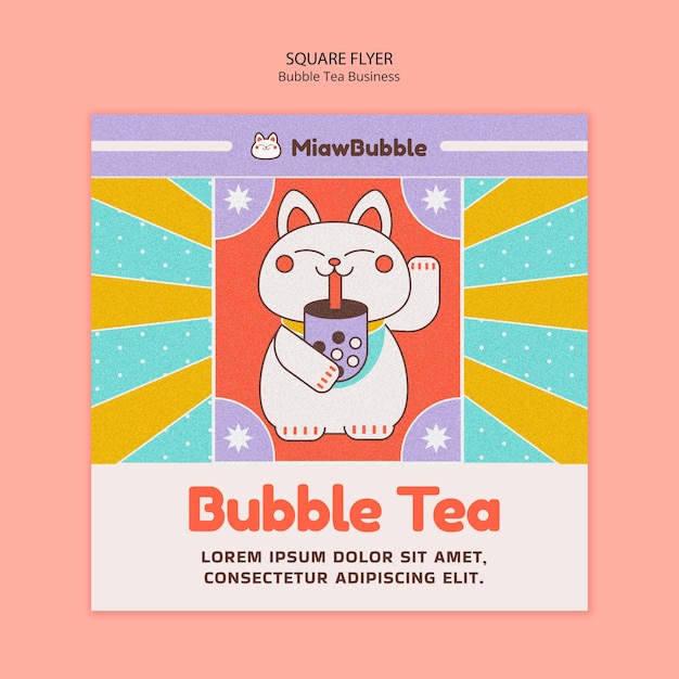 Free PSD flat design bubble tea square flyer template