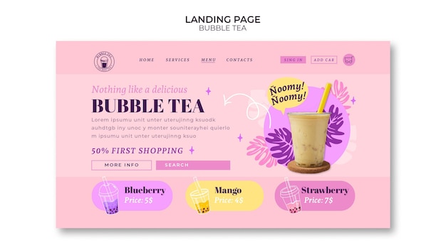 Free PSD flat design bubble tea template