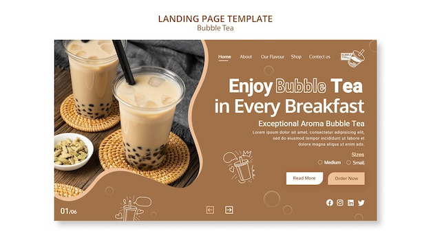 Free PSD flat design bubble tea template