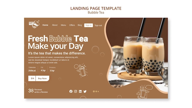 Free PSD flat design bubble tea template