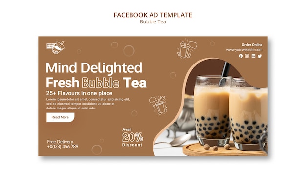 Free PSD flat design bubble tea template