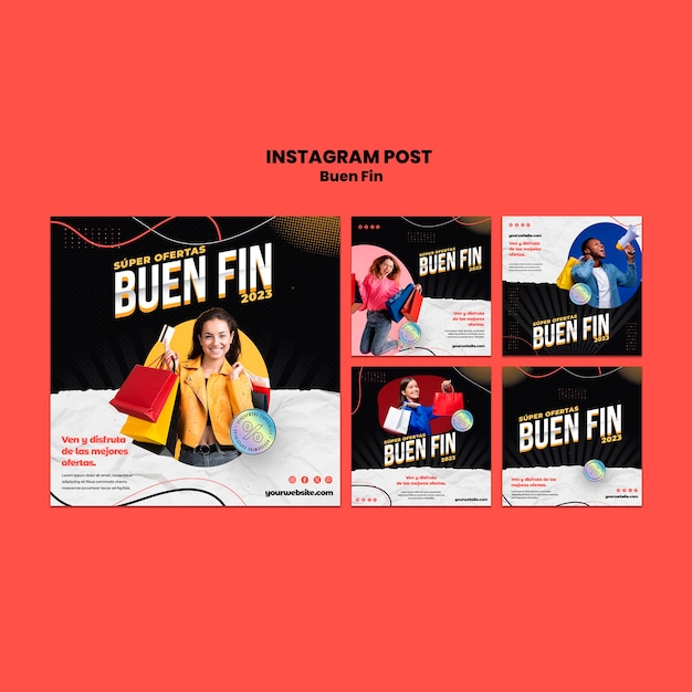 Free PSD flat design buen fin instagram posts