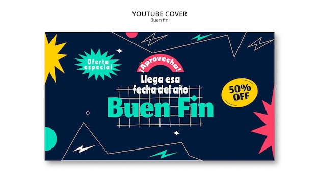 Free PSD flat design buen fin youtube cover template