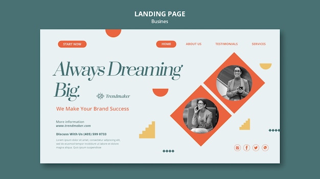 Flat design business concept landing page template