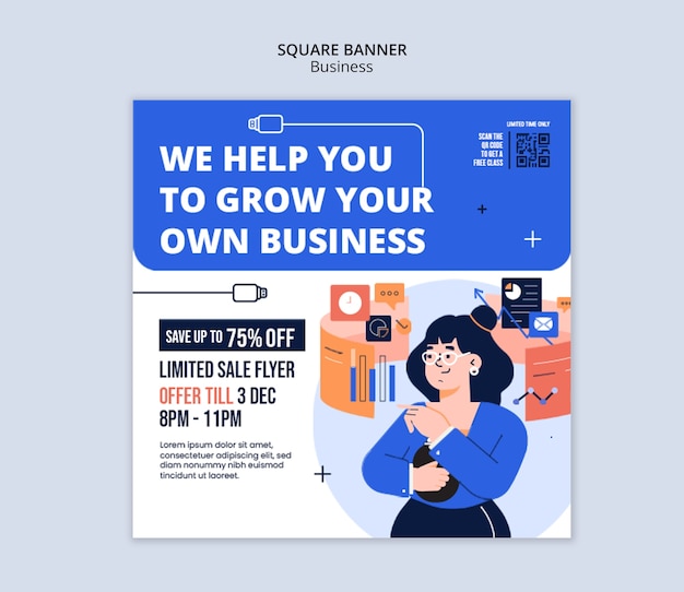 Free PSD flat design business square banner template design