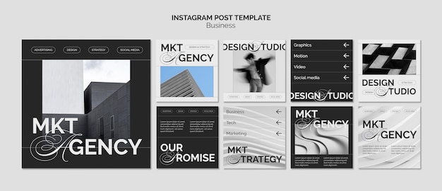 Flat design business strategy  instagram posts