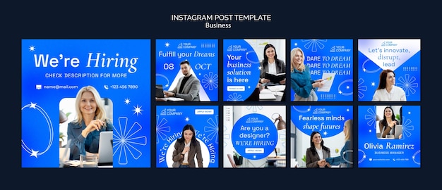 Free PSD flat design business strategy instagram posts