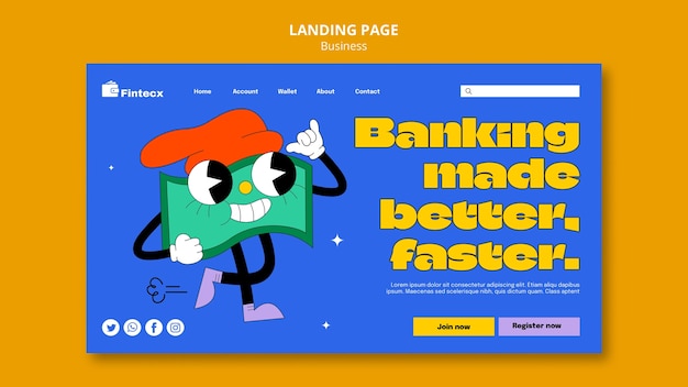 Free PSD flat design business strategy landing page