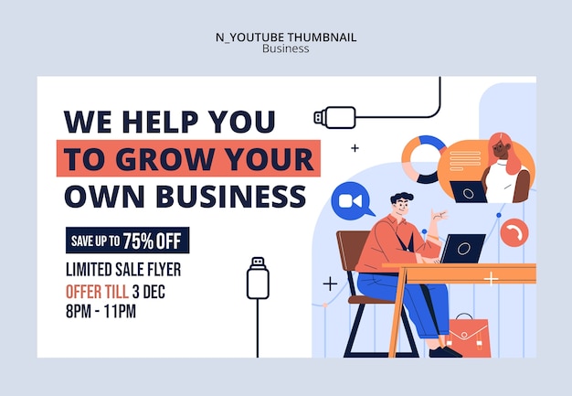 Free PSD flat design business youtube thumbnail template design