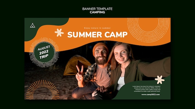 Free PSD flat design camping banner template