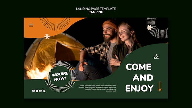 Free PSD flat design camping landing page template