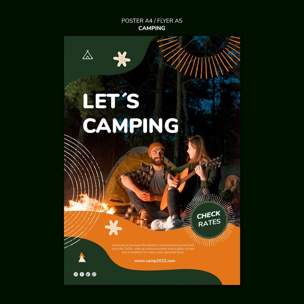 Flat design camping poster template