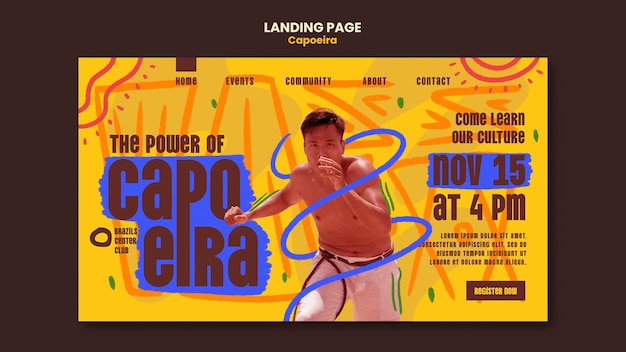 Free PSD flat design  capoeira landing page template