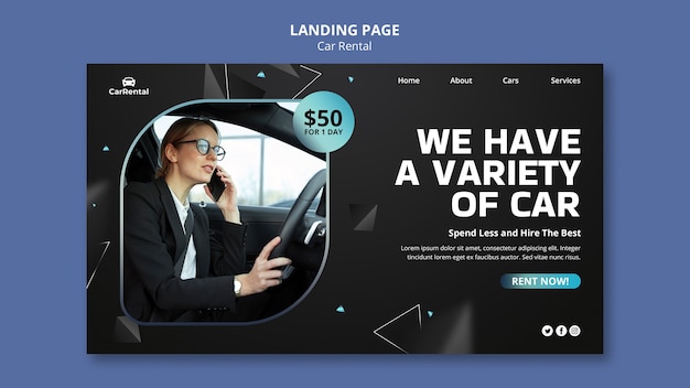 Flat design car rental landing page template