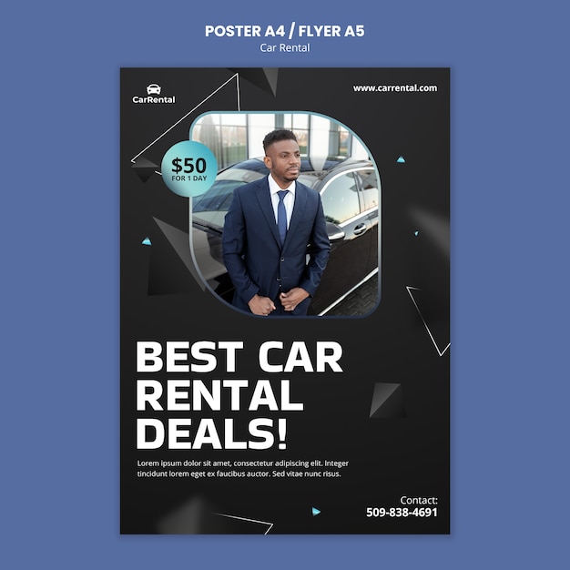 Flat design car rental poster template