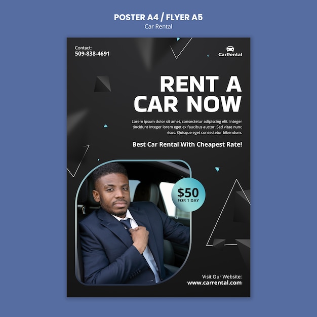 Flat design car rental poster template