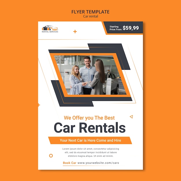 Flat design car rental poster template