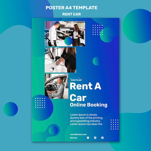 Flat design car rental poster template