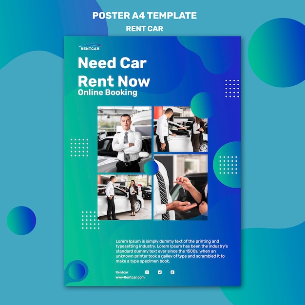 Flat design car rental poster template