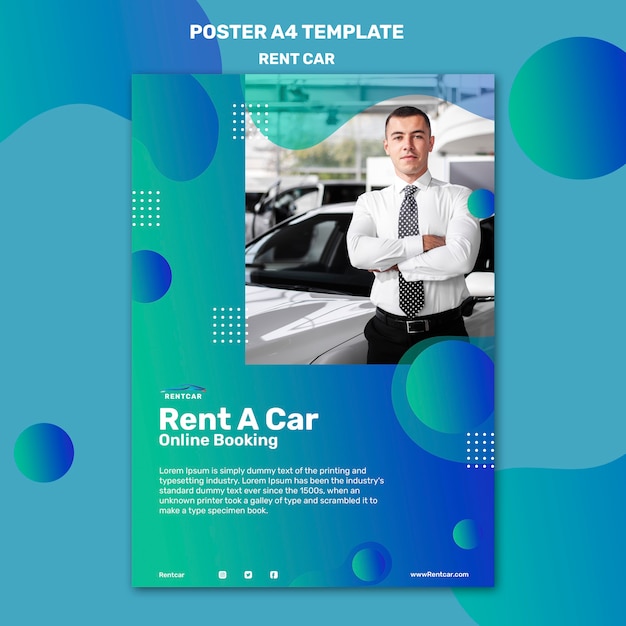 Flat design car rental poster template