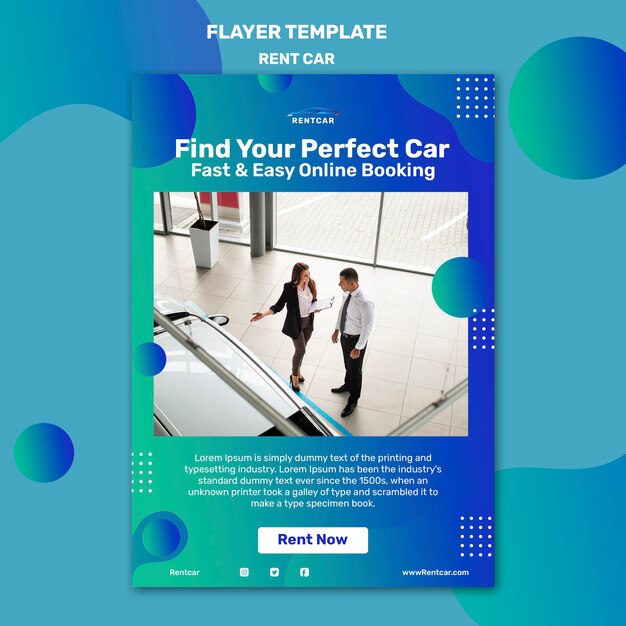 Flat design car rental poster template