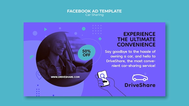 Flat design car sharing facebook template