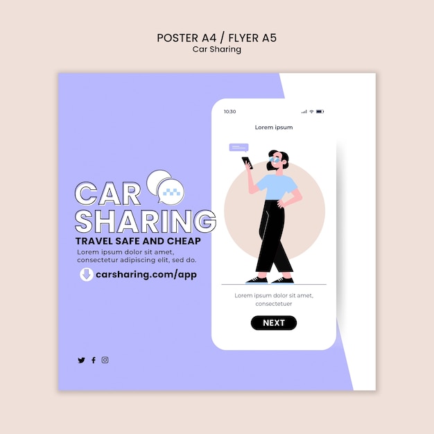 Free PSD flat design car sharing square flyer template