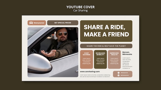 Free PSD flat design car sharing youtube cover