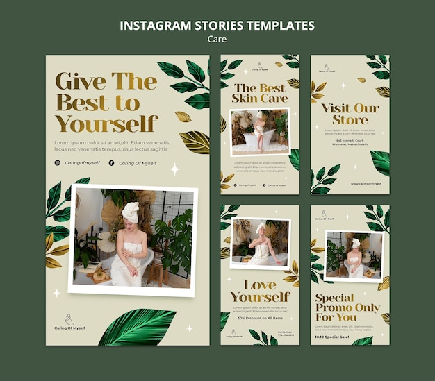 Free PSD flat design care for people instagram stories template