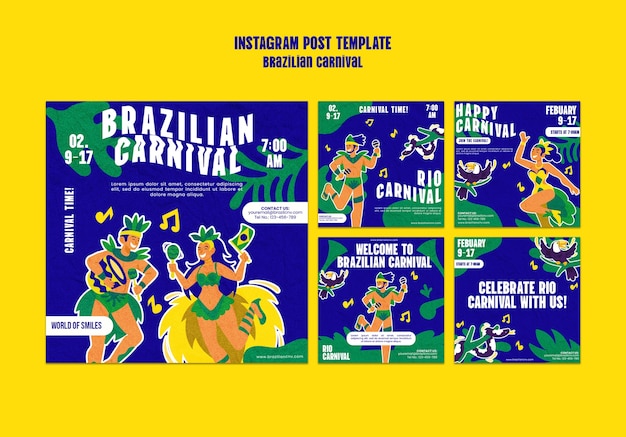 Free PSD flat design carnival celebration  instagram posts