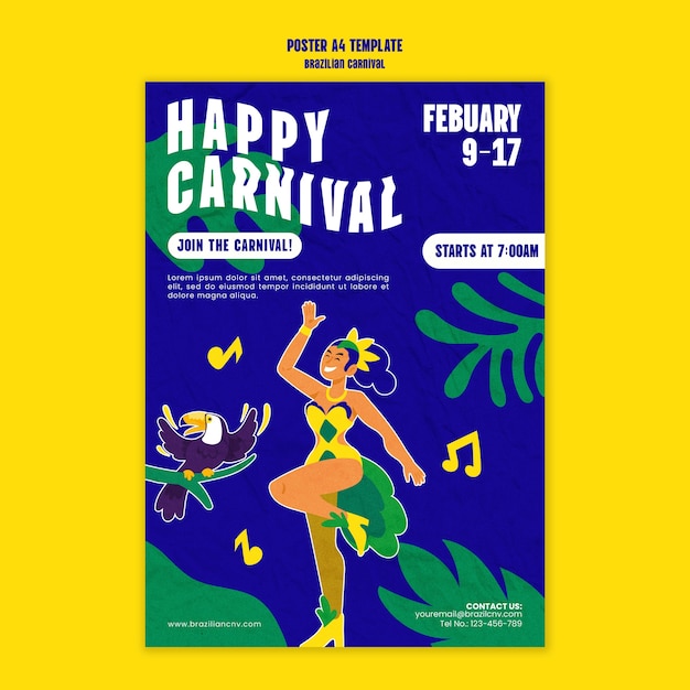 Free PSD flat design carnival celebration poster