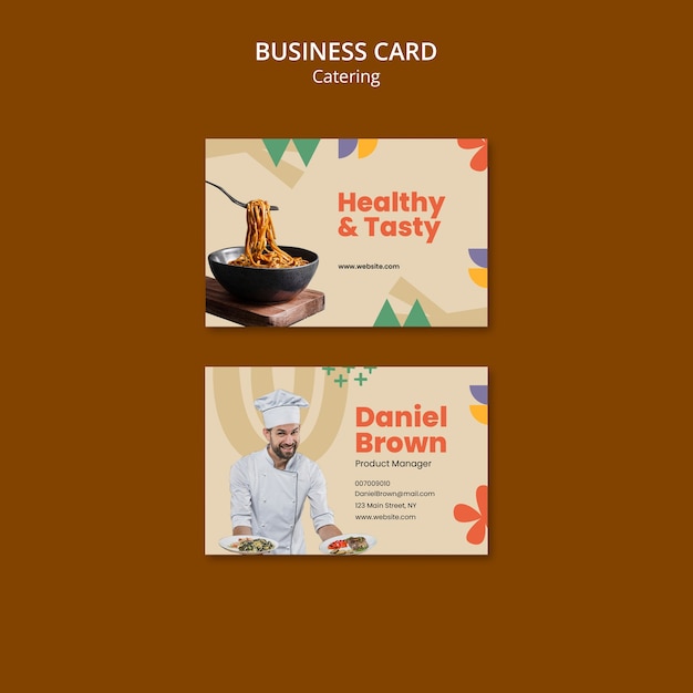 Flat design catering service business card