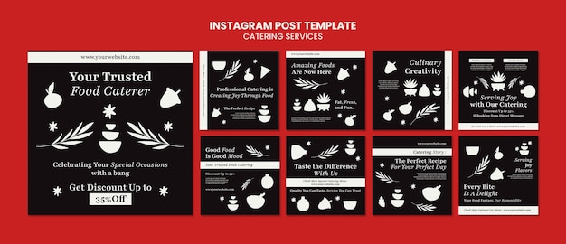 Free PSD flat design catering  service instagram posts