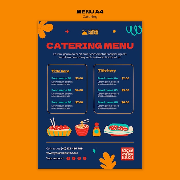 Free PSD flat design catering service menu  template