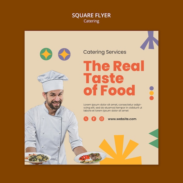 Flat design catering service square flyer template