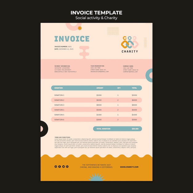 Free PSD flat design charity activity invoice template