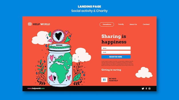 Free PSD flat design charity template