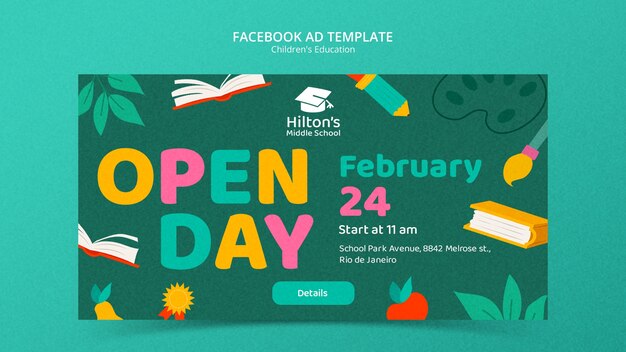 Flat design children's education facebook template