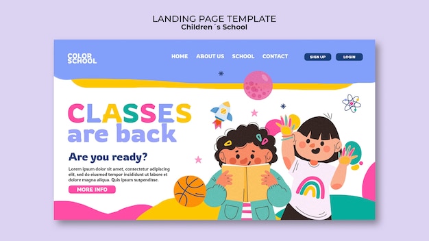 Free PSD flat design children's education landing page