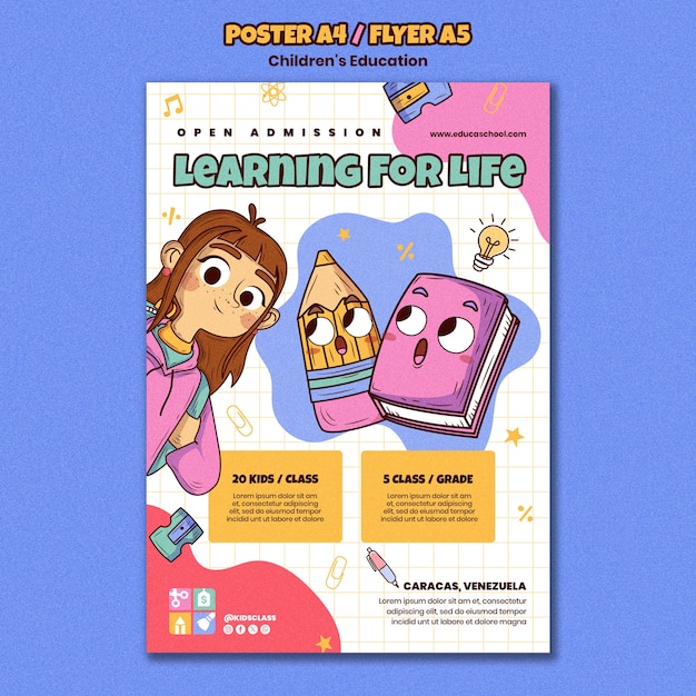 Free PSD flat design children's education poster template